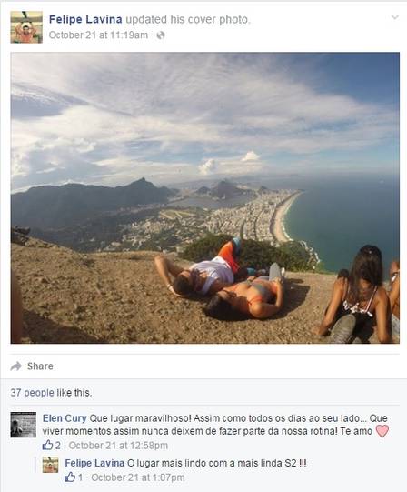 Elen se declara em postagem no Facebook para Felipe