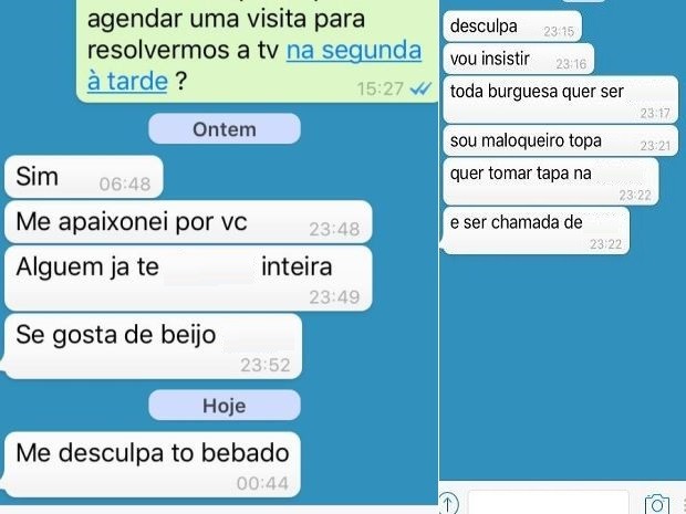 Assédio foi feito por meio da WhatsApp e divulgado pela fotógrafa Juliana (Foto: Arquivo Pessoal)